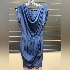BCBGMaxAzria Blue Ruched Sheath Dress with Cowl Neck